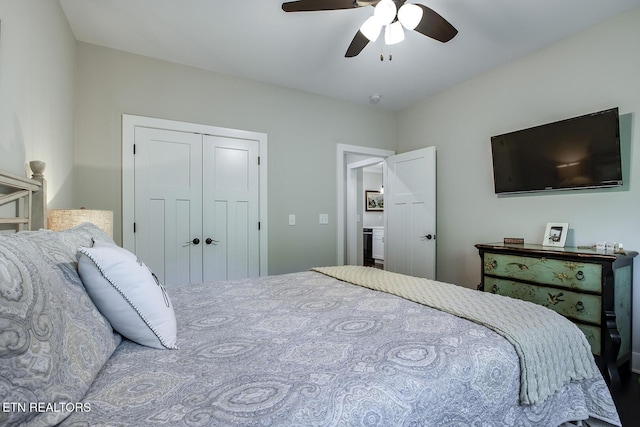 bedroom featuring a closet and ceiling fan