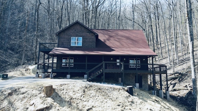 view of front of home with a deck