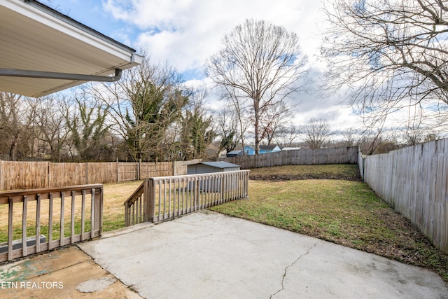 view of patio / terrace with a storage shed