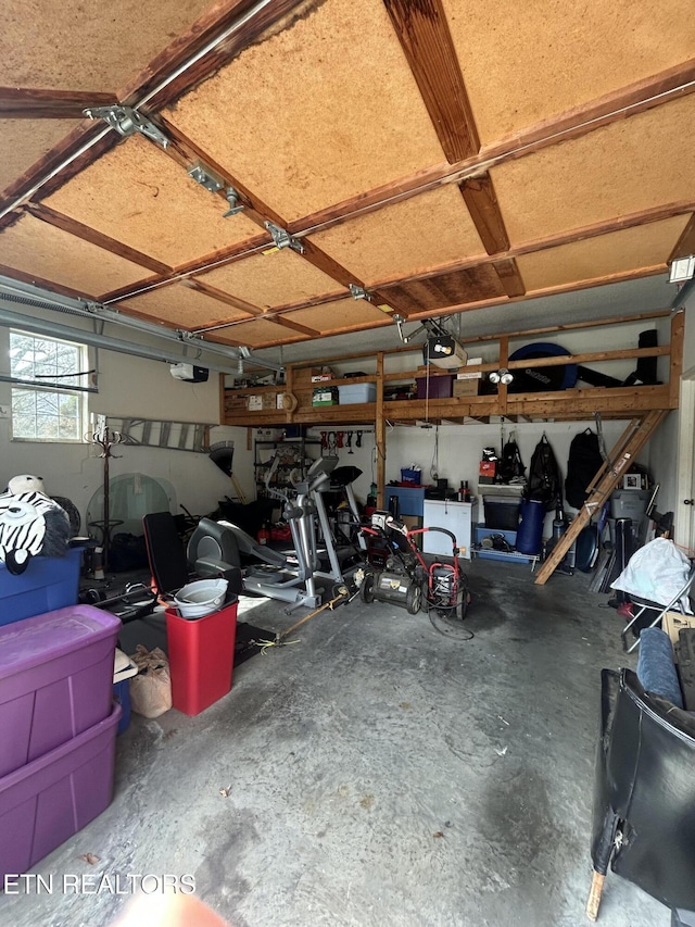 garage with a garage door opener