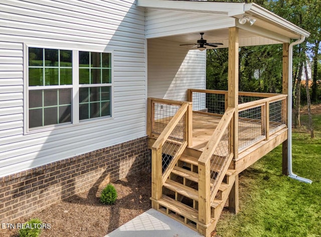 295 Caulderwood Ln, Lenoir City, TN 37771 - wooden deck featuring ceiling fan and stairway