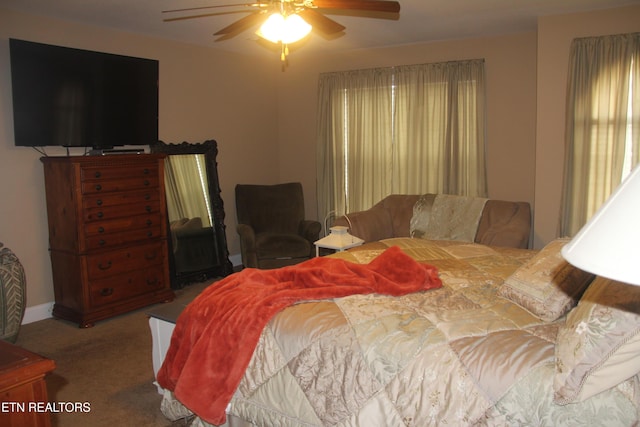 bedroom with carpet floors and ceiling fan