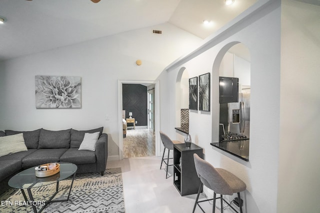 living room with vaulted ceiling