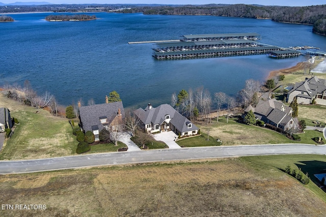 bird's eye view featuring a water view