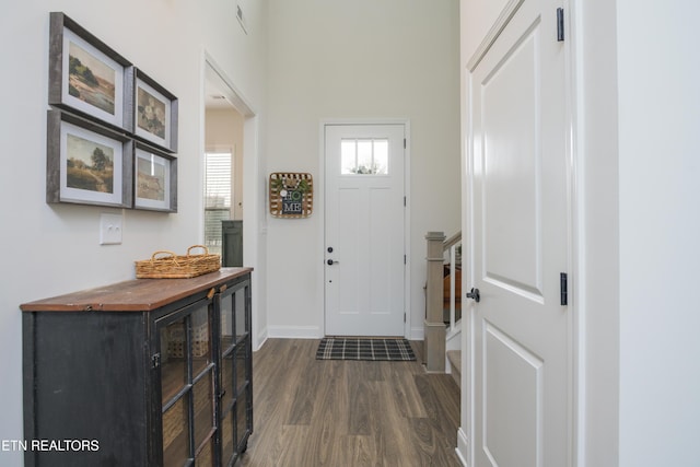 entryway with dark hardwood / wood-style flooring