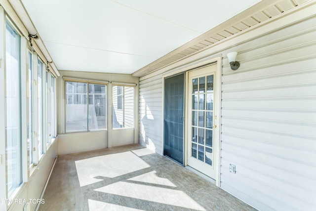 view of unfurnished sunroom