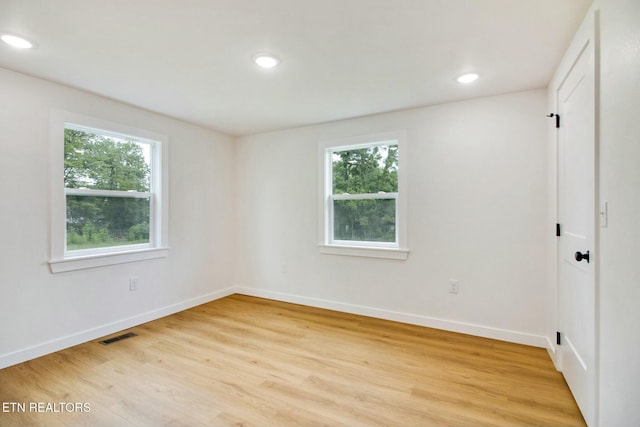 unfurnished room featuring a wealth of natural light and light wood-type flooring