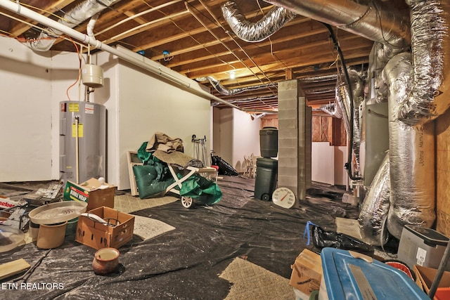 basement featuring water heater