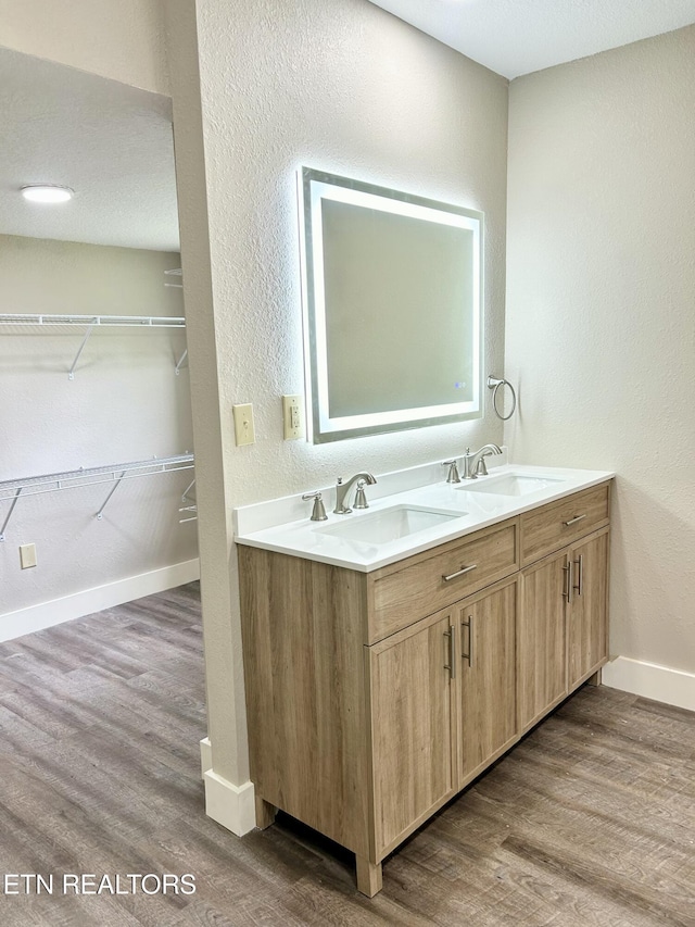 bathroom featuring vanity and hardwood / wood-style floors