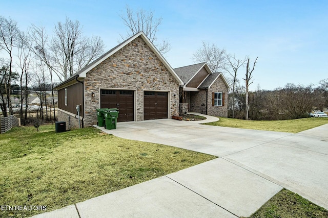 view of front of property with a garage and a front lawn