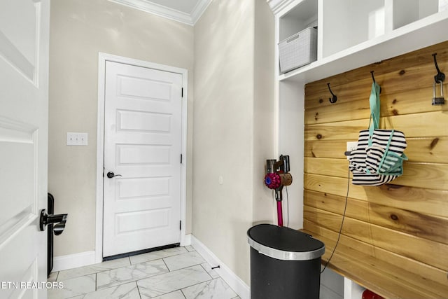 mudroom with ornamental molding