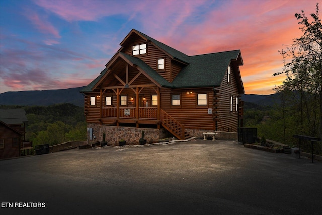 log home with a mountain view