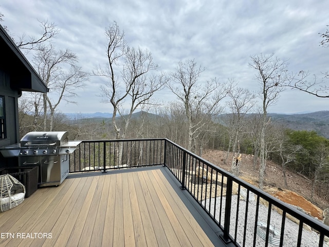 550 Steer Creek Rd, Tellico Plains, TN 37385 - wooden terrace with a grill and a mountain view