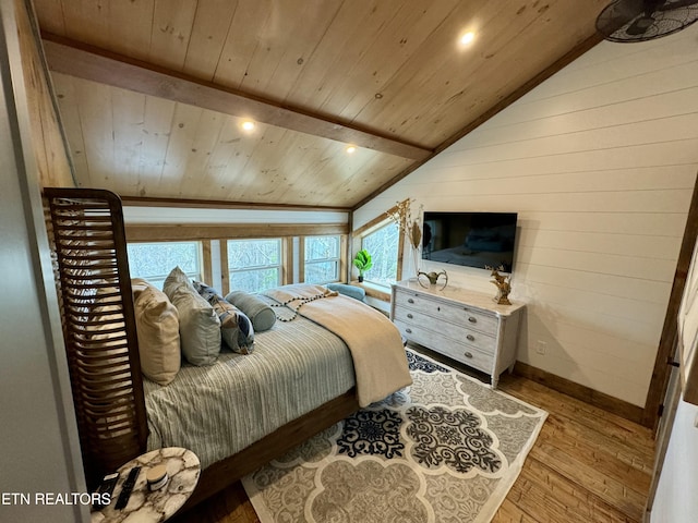 550 Steer Creek Rd, Tellico Plains, TN 37385 - bedroom featuring wood walls, lofted ceiling, light hardwood / wood-style flooring, and wooden ceiling