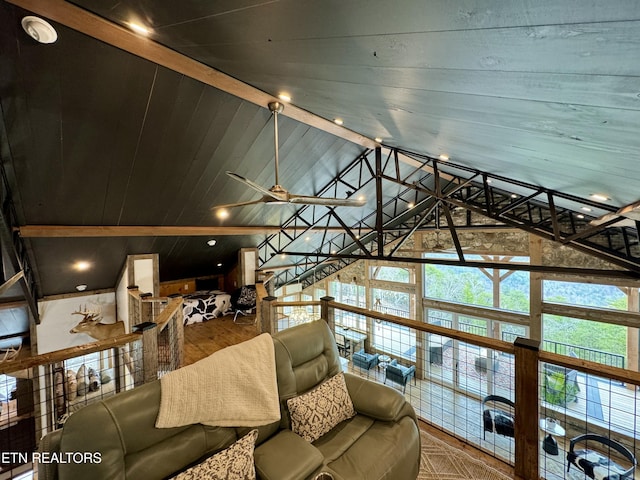 550 Steer Creek Rd, Tellico Plains, TN 37385 - living room with lofted ceiling and ceiling fan