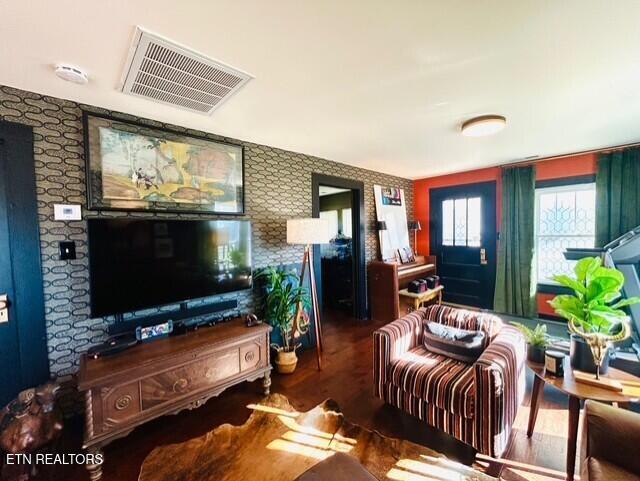 living room with hardwood / wood-style floors