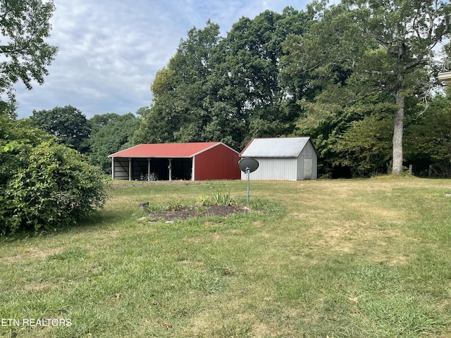 view of yard with an outbuilding