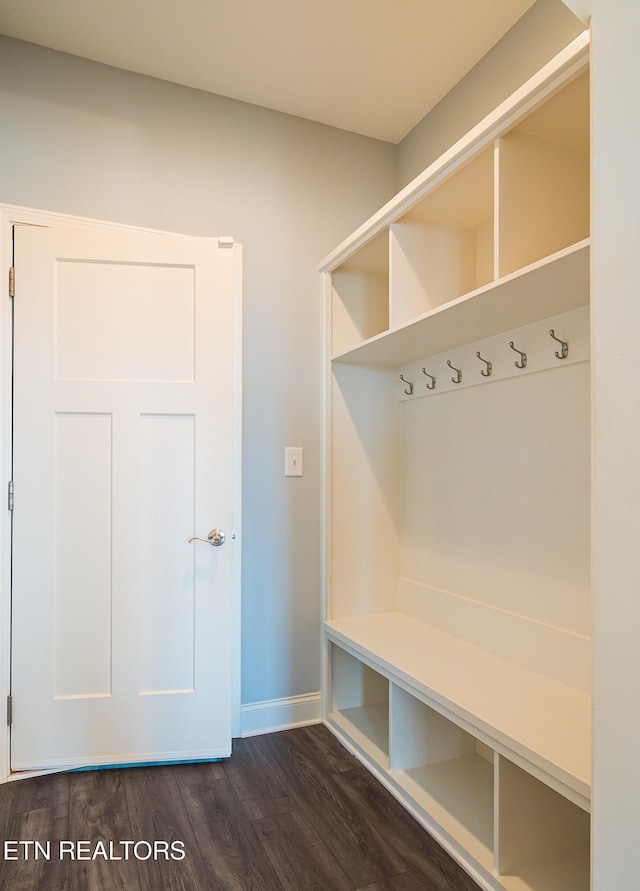 mudroom with dark hardwood / wood-style floors