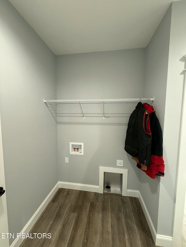 laundry room with hookup for an electric dryer, dark hardwood / wood-style flooring, and hookup for a washing machine