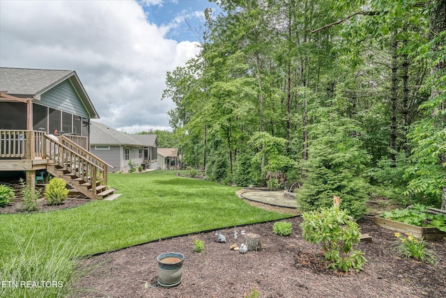 197 Cappshire Rd, Crossville, TN 38558 - view of green lawn featuring a sunroom and stairs
