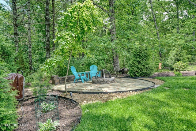 197 Cappshire Rd, Crossville, TN 38558 - view of grassy yard featuring a fire pit and a patio area