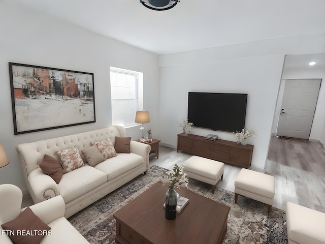 living room with light hardwood / wood-style flooring