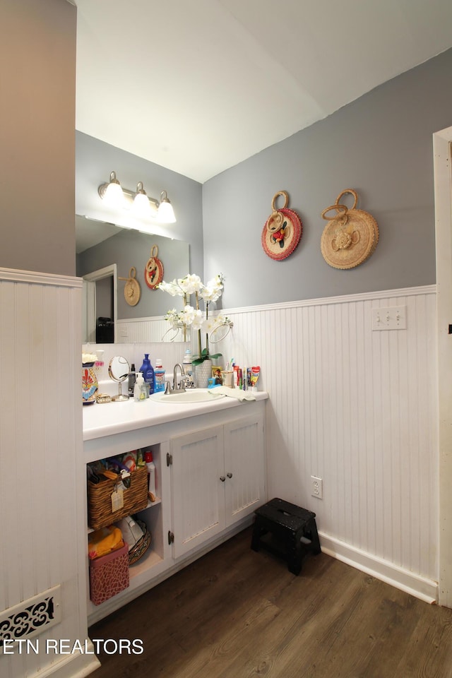 bathroom featuring wood-type flooring and vanity