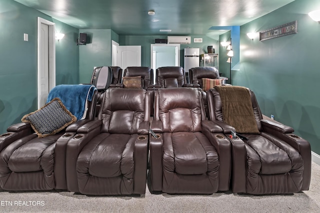 home theater room with an AC wall unit