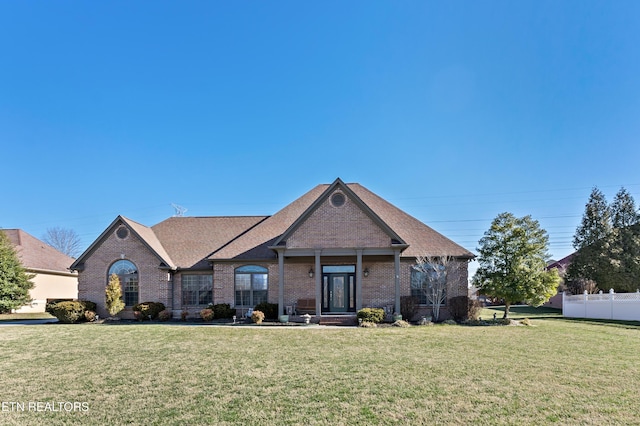 1720 Hollister Dr, Alcoa, TN 37701 - view of front of property featuring fence, a front lawn, a shingled roof, and brick siding