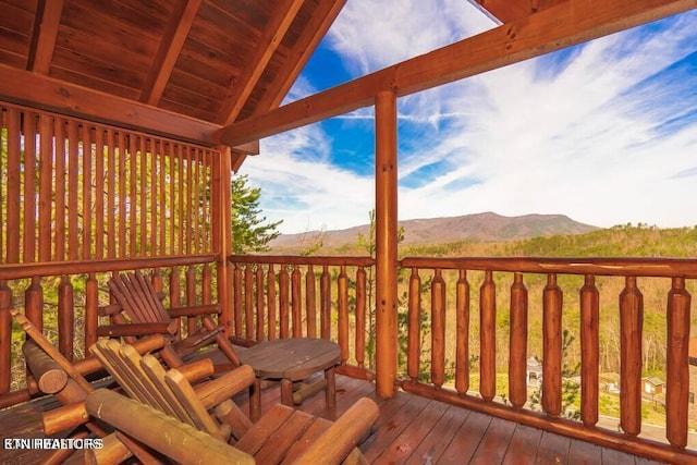 deck with a mountain view