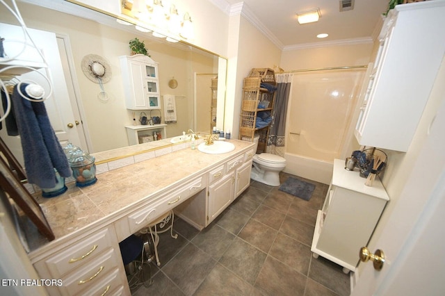 3413 Commodore Pt, Knoxville, TN 37922 - bathroom with ornamental molding, toilet, shower / bathtub combination, vanity, and tile patterned floors
