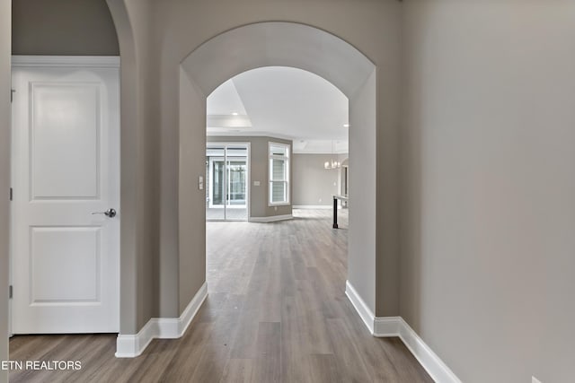 corridor featuring light wood-type flooring