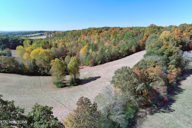 birds eye view of property featuring a forest view