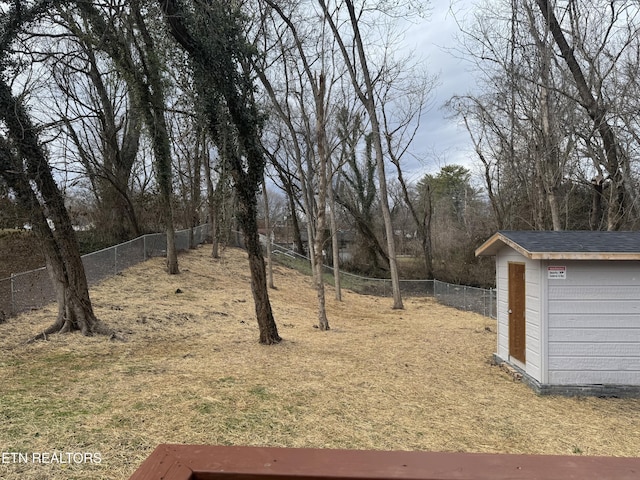 view of yard with a storage unit