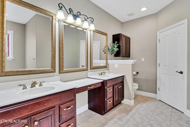 bathroom featuring tile patterned flooring, vanity, and toilet