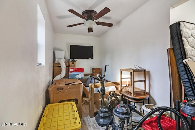 interior space with ceiling fan