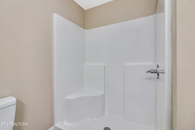 bathroom with walk in shower and toilet