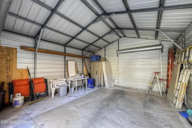 garage with metal wall