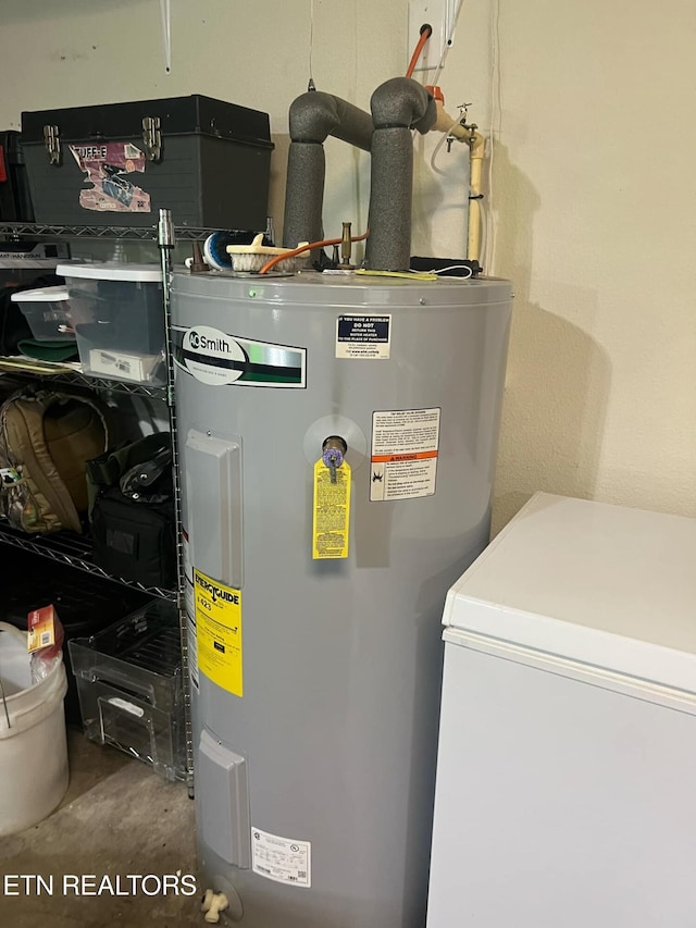 utility room featuring water heater