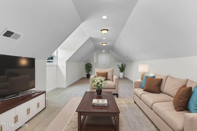 11707 Grigsby Chapel Rd, Knoxville, TN 37934 - living area featuring light carpet, lofted ceiling, and baseboards
