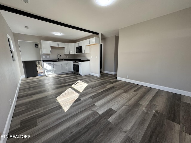 kitchen with white cabinetry, sink, dark wood-type flooring, and stainless steel range oven