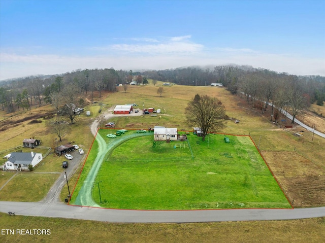 drone / aerial view with a rural view