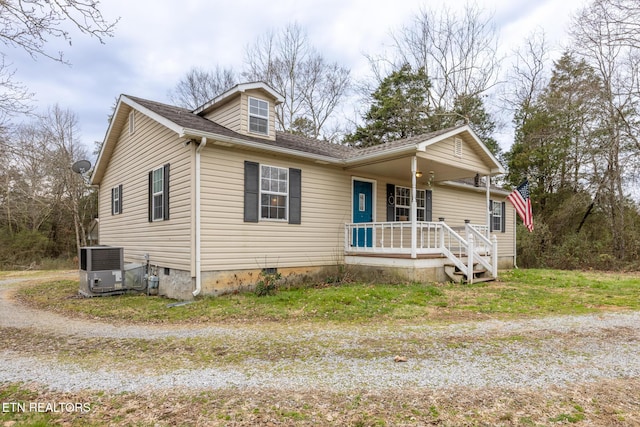 437 County Road 267, Niota, TN 37826 - view of front of house featuring a shingled roof, covered porch, crawl space, and central AC unit