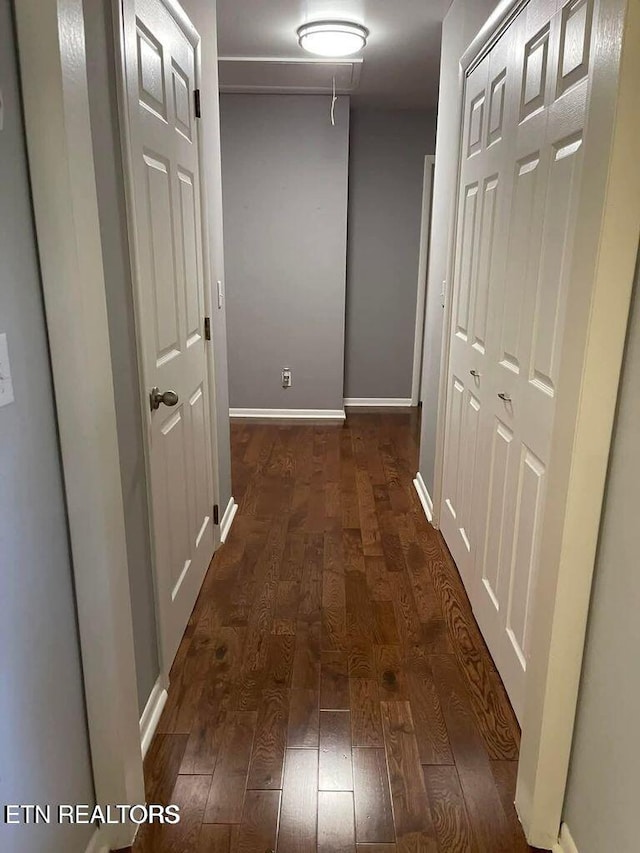 hallway with dark hardwood / wood-style floors