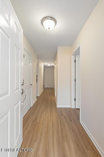 corridor with light hardwood / wood-style flooring