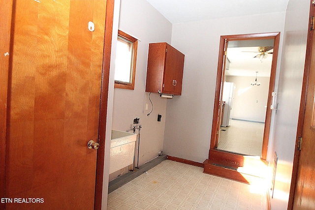 bathroom with ceiling fan