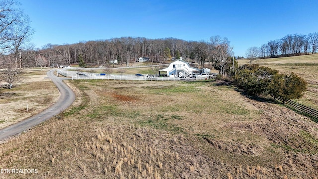 aerial view featuring a rural view