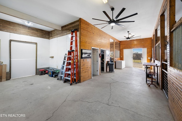 interior space featuring wood walls