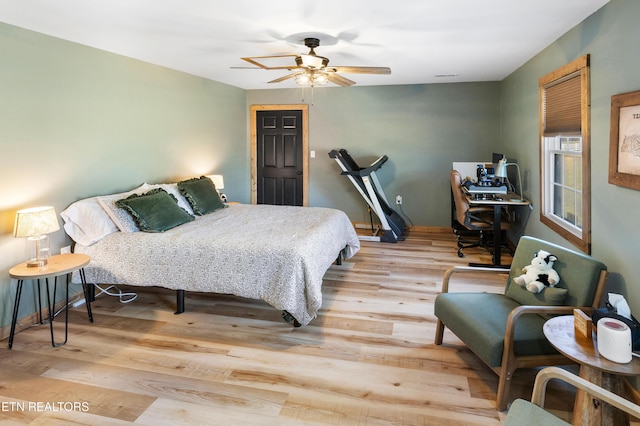 bedroom featuring ceiling fan and light hardwood / wood-style floors