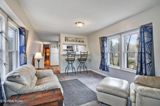 living room with carpet flooring